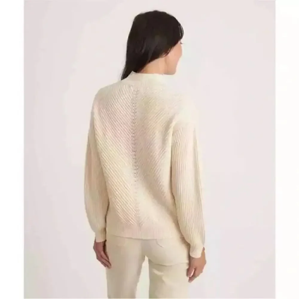 Marine Layer Skylar Sweater Knit Chevron Mock Turtleneck Pullover Ivory NWT XL
